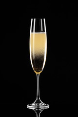 Glass of champagne on dark background