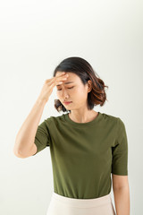 Portrait stressed sad young woman standing