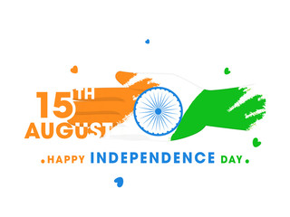 Human Hand Print From India Flag in Brush Stroke Style for 15th August, Happy Independence Day Concept.