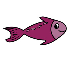 color vector element, black and white drawing of a marine inhabitant, cute little fish