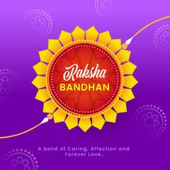 Raksha Bandhan Font on Mandala Rakhi and Purple Background.