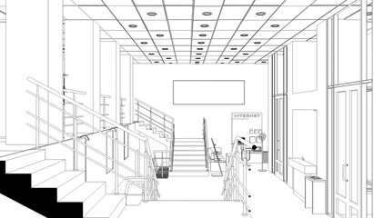 interior contour visualization, 3D illustration, sketch, outline