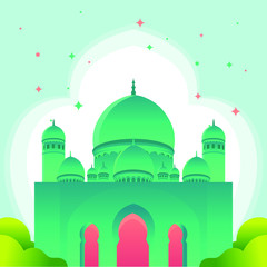 gradient islamic banner with mosque design Free Vector
