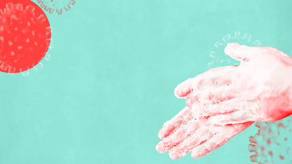 Wash your hands against the germs green background