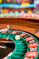Roulette table close up at the Casino