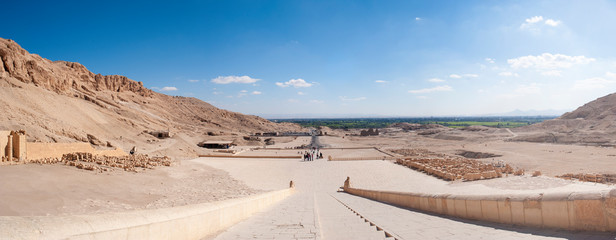 View across Luxor west bank from temple of hatshetup