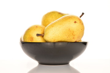 Juicy sweet, organic pears, close-up, on a white background.