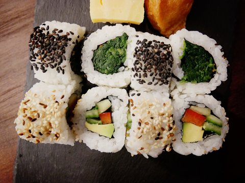 Directly Above Shot Of Sushi On Slate