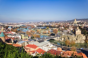 Fototapeta na wymiar A bird's view of the city of Tbilisi, Georgia