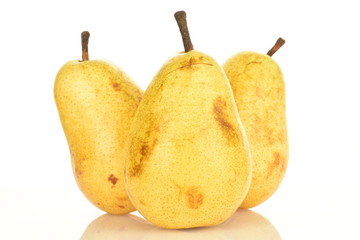 Juicy sweet, organic pears, close-up, on a white background.