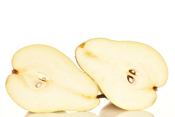 Juicy sweet, organic pears, close-up, on a white background.