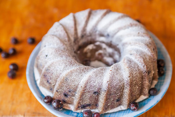 Homemade cake with currants. Delicious family dessert. Home cooking