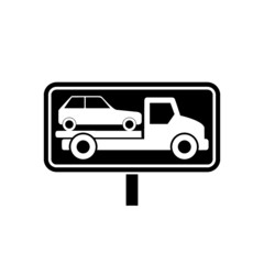 Tow truck road sign. Towing truck van with car icon isolated on white background