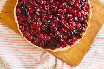 Homemade cherry pie. Delicious family dessert. Home cooking