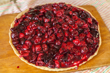 Homemade cherry pie. Delicious family dessert. Home cooking