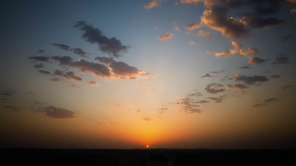 Drone shot of cloudy sky at dawn in Indore, India on May 22,'2020.