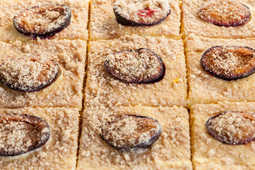 Homemade plum pie. Delicious family dessert. Home cooking
