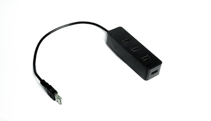 Black usb splitter on white background