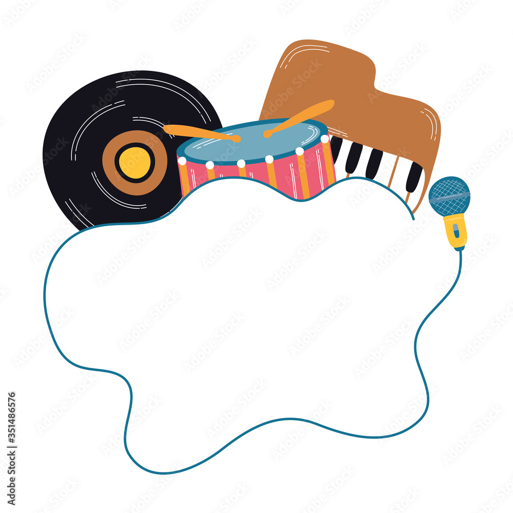 Sticker music vinyl disk with instruments