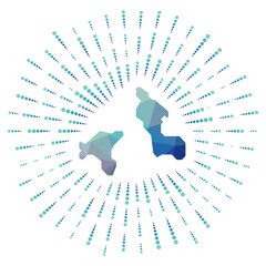 Shape of Cooper Island, polygonal sunburst. Map of the island with colorful star rays. Cooper Island illustration in digital, technology, internet, network style. Vector illustration.
