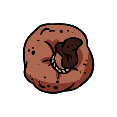 Cute cartoon treasure bag doodle image. Pouch top view logo. Media highlights graphic symbol