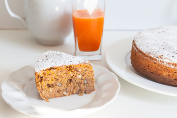 Homemade carrot cake. Tasty dessert. Home cooking