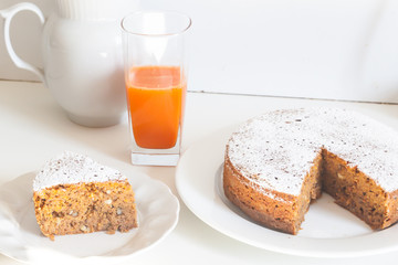 Homemade carrot cake. Tasty dessert. Home cooking