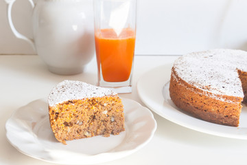 Homemade carrot cake. Tasty dessert. Home cooking