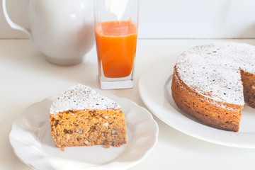 Homemade carrot cake. Tasty dessert. Home cooking