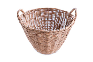 Empty wicker basket with clipping paths isolated on white background