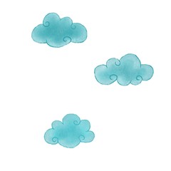 Digital illustration. Cute curly clouds.