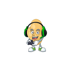 A cartoon design of bordetella pertussis clever gamer play wearing headphone
