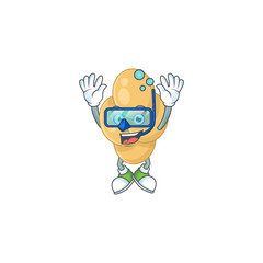 cartoon drawing concept of bordetella pertussis wearing cool Diving glasses ready to swim