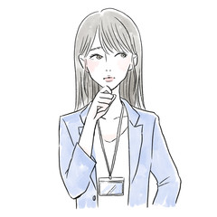 考えるスーツの女性