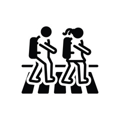 Black solid icon for child cross zebra crossing