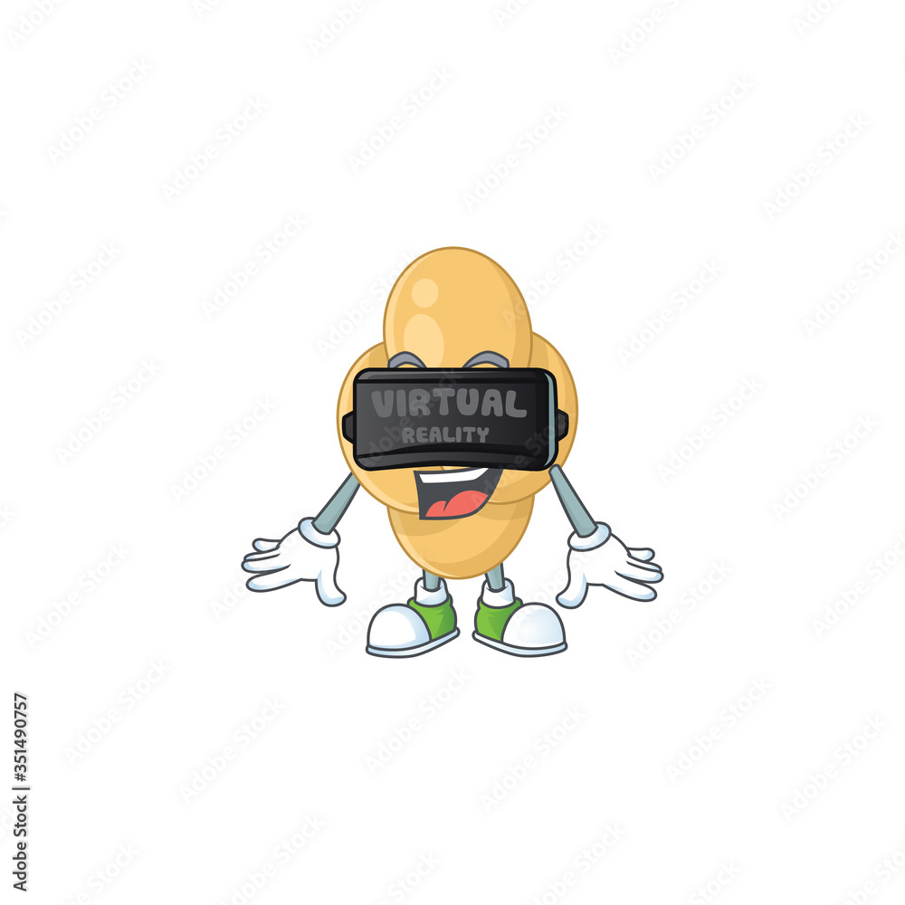 Sticker Caricature picture of bordetella pertussis playing a game using Virtual reality headset