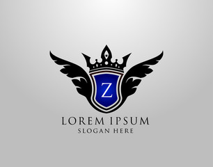 Z Letter Logo. Classy Wings Z Shield Design for Royalty, Restaurant, Automotive, Letter Stamp, Boutique,  Hotel, Heraldic, Jewelry, Wedding.