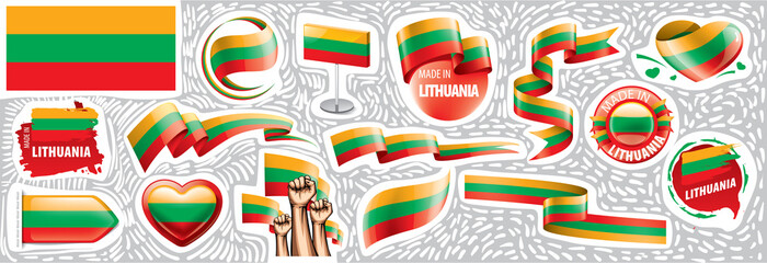 Vector set of the national flag of Lithuania in various creative designs