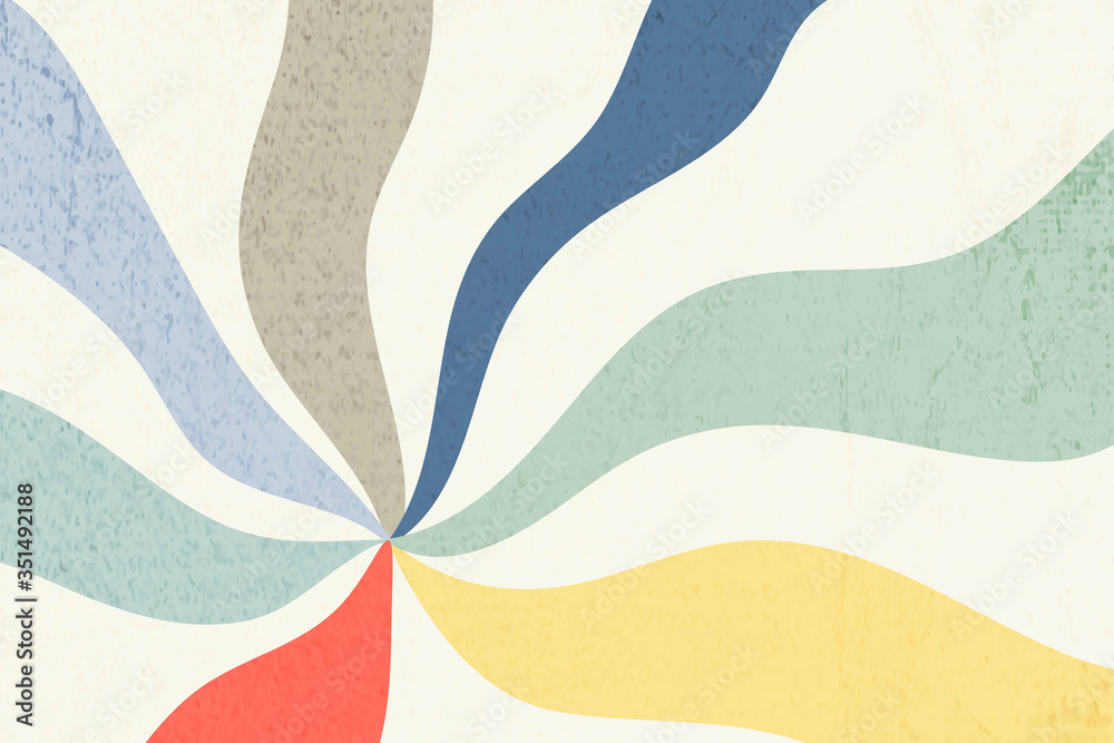 Wall mural bold color wavy sunburst effect pattern on a beige background