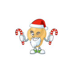 Cartoon character of bordetella pertussis as a Santa having candies