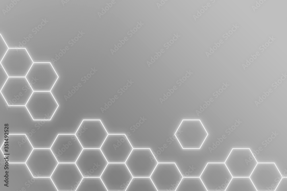 Wall mural glowing gray neon hexagonal patterned background