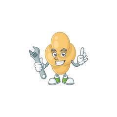 A smart mechanic bordetella pertussis cartoon mascot design fix a broken machine