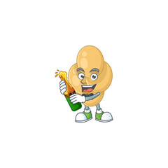 Happy face of bordetella pertussis cartoon design toast with a bottle of beer