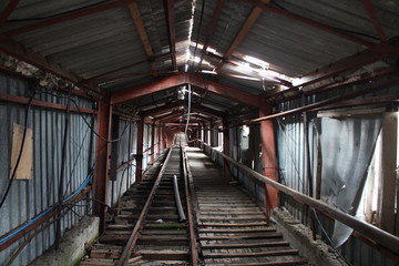 Details of the tunnel of the abandoned Russian coal mine Pyramiden, Spitsbergen. A ghost town close to the North Pole.