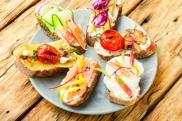 Assortment of vegetable bruschettas