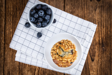 Blueberry Muffins (selective focus; detailed close-up shot)