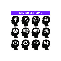 Naklejka premium Head brain mind set simple flat icon vector