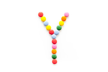 Candies font alphabet. Letter Y isolated top view
