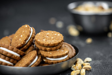 Fresh made Hazelnut Cream Cookies (close up; selective focus)