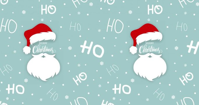 Ho ho ho Santa Claus laugh hat and beard seamless texture pattern blue background. Christmas or New Year. Animation 4K